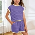 thumbnail image 2 of Byoo Girls' Striped Clothes Set Short Sleeve Tee Shorts Set 2 Piece Pocket Outfit, 2 of 4