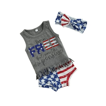 

GXFC 3Pcs Sisters Matching Tracksuit Independence Day Tassels Tank Tops + Pantie/Flared Pants + Hairband for Girls