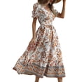 thumbnail image 1 of Fashnice Robe d'Été de Plage pour Femmes Robe Longue à Imprimé Floral Col en V Robes Maxi Boho Fête Orange P, 1 of 3