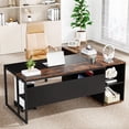 thumbnail image 3 of Tribesigns 71 inch L Shaped Executive Desk with Cabinet Storage, Rustic Brown Business Furniture Desk Workstation with Shelves for Home Office, 3 of 8