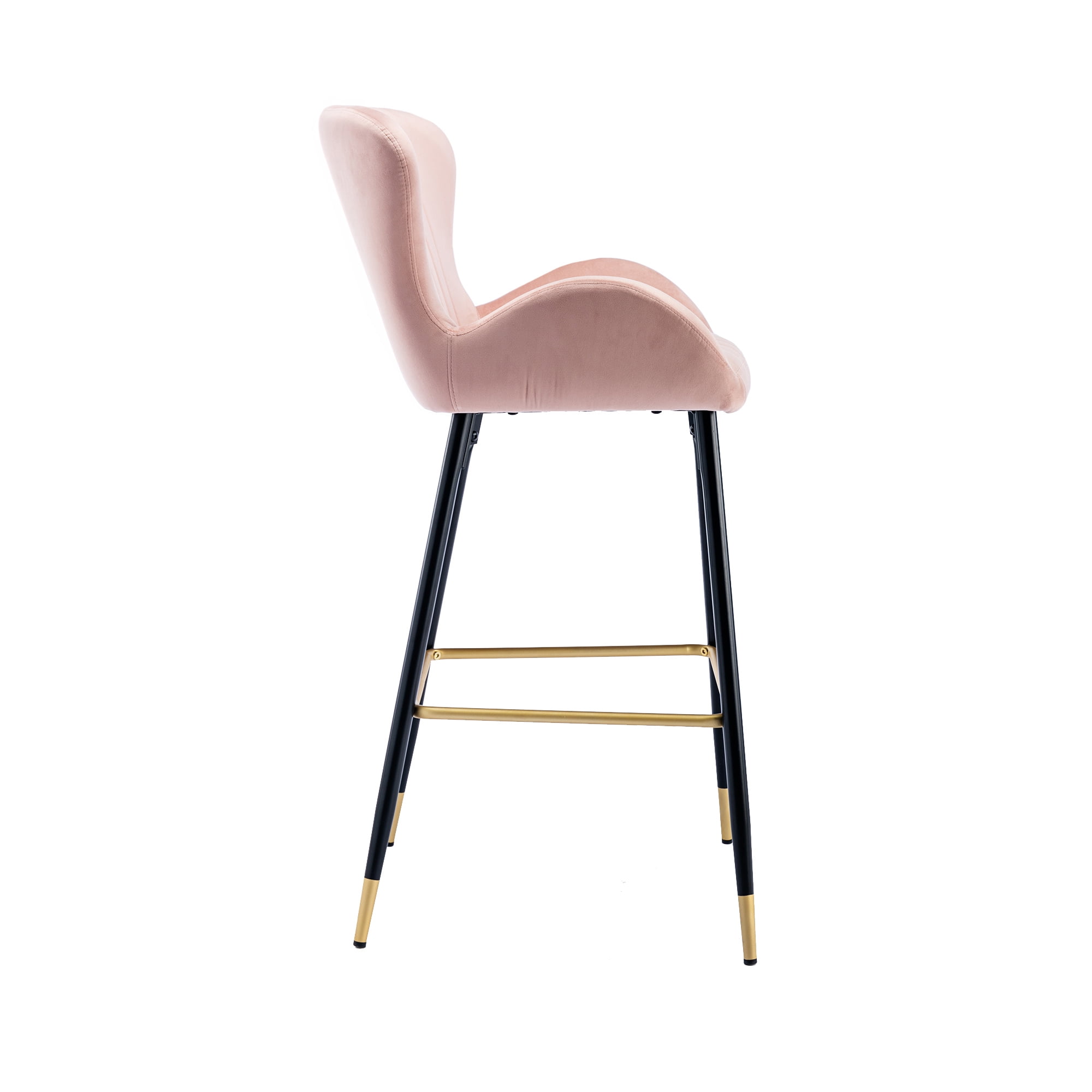 Resenkos Bar Stools Set of 2,Modern Velvet Breakfast Dining Chairs with Back and Footrest(Pink)