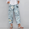 thumbnail image 2 of WTOBBY Women's Retro Floral Print Casual Wide Leg Elastic Waist Pants with Pockets, Summer Loose Trousers for Women, Comfortable and Flowy Design,Light Blue M, 2 of 5