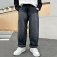 thumbnail image 4 of Boys Loose Fit Black Vintage Washed Wide Leg Jeans with Cuffed Hem for Kids 5-15 Years,Size 10-11 T, 4 of 6