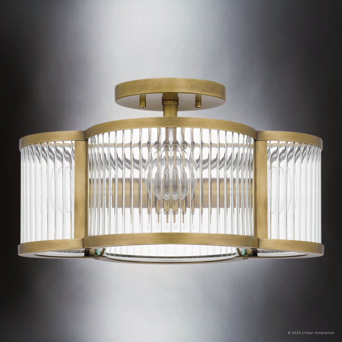 Luxury Art Deco Ceiling Light, Weathered Brass, UQL4480