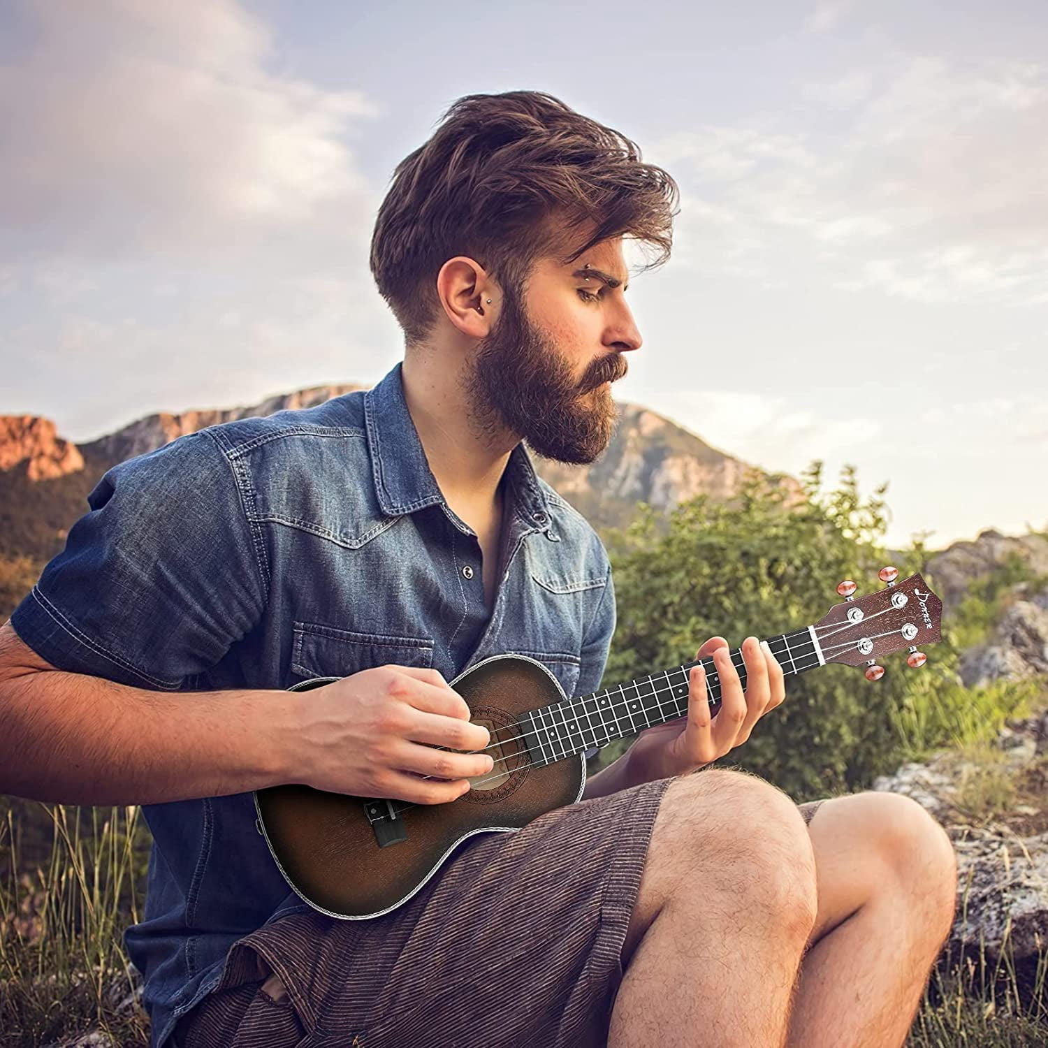 Donner Concert Ukulele Professional 23 Inch Mahogany Ukulele for Adult Beginner Kid Ukele Bundle with Online Lesson Gig Bag Aquila String Pick Tuner Strap Cloth