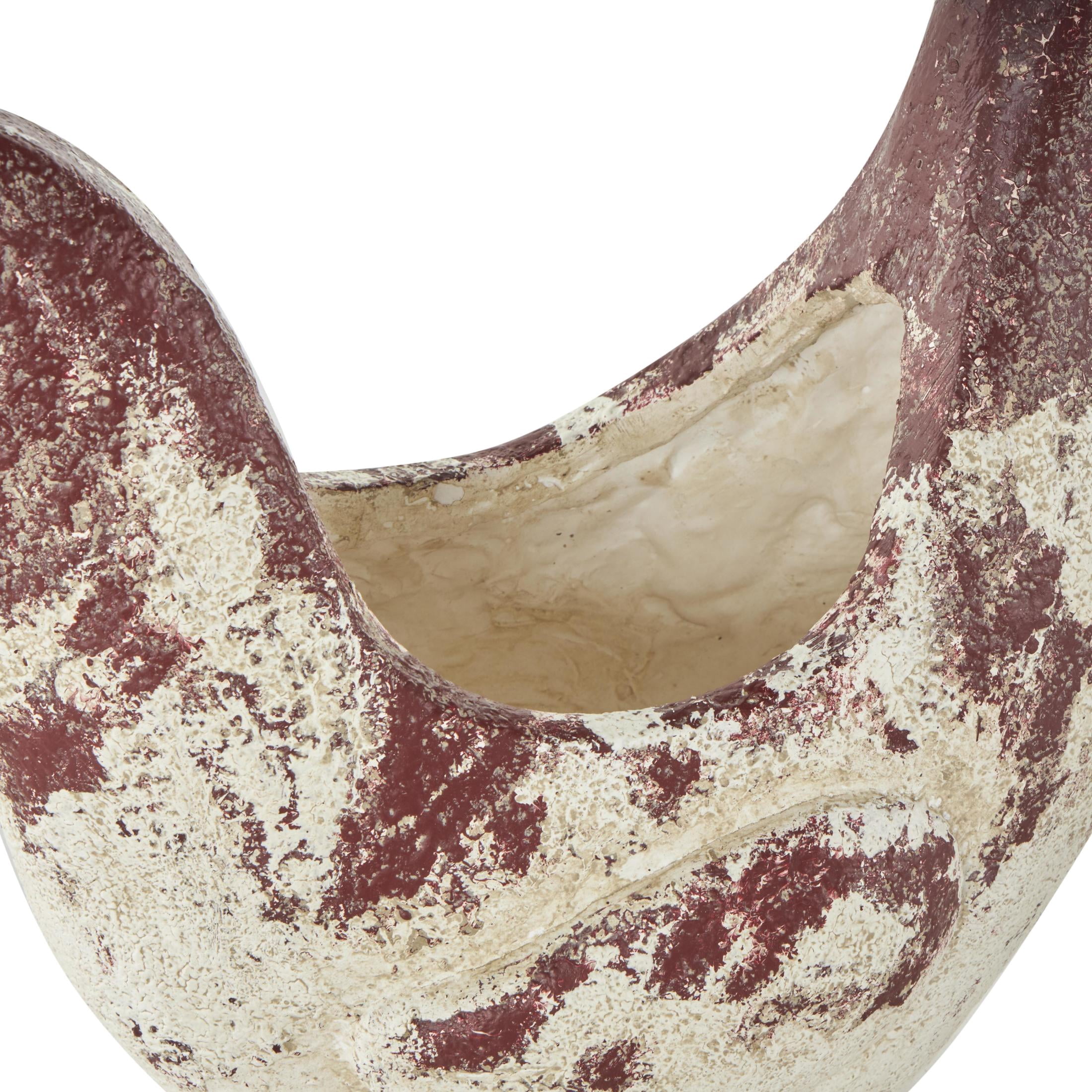 DecMode 14" x 14" White Magnesium Oxide Rooster Planter with Rust Colored Distressed Details