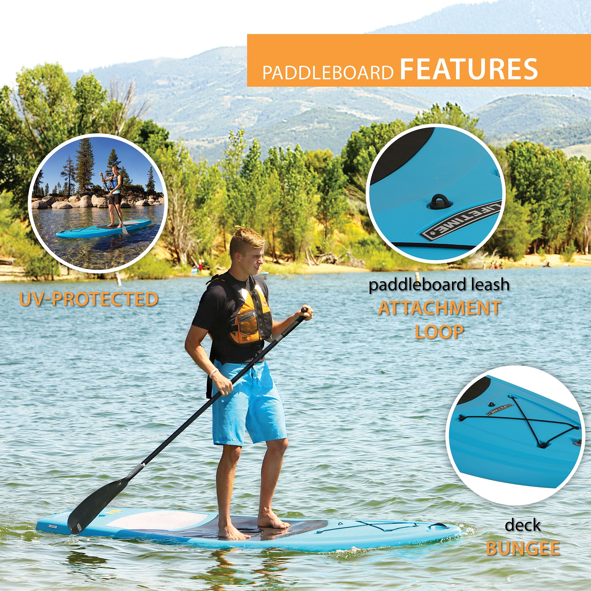 Lifetime Amped 11 ft Polyethylene Stand-Up Paddle Board with Paddle, Glacier Blue (90579)