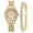 Golden, variant on 2Pcs/Set Women Quart Watch Shiny Rhinestones Circular Dial High Precision Movement Wristwatch with Bracelet