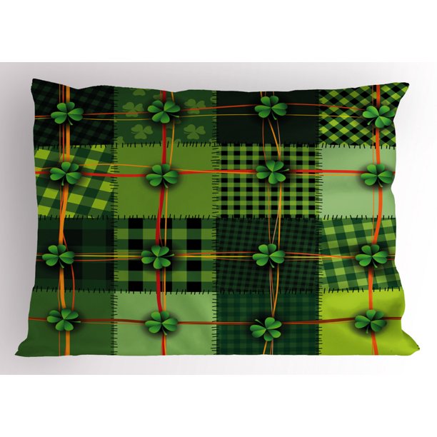 Irish Pillow Sham Patchwork Style St. Patrick's Day Themed Celtic Quilt