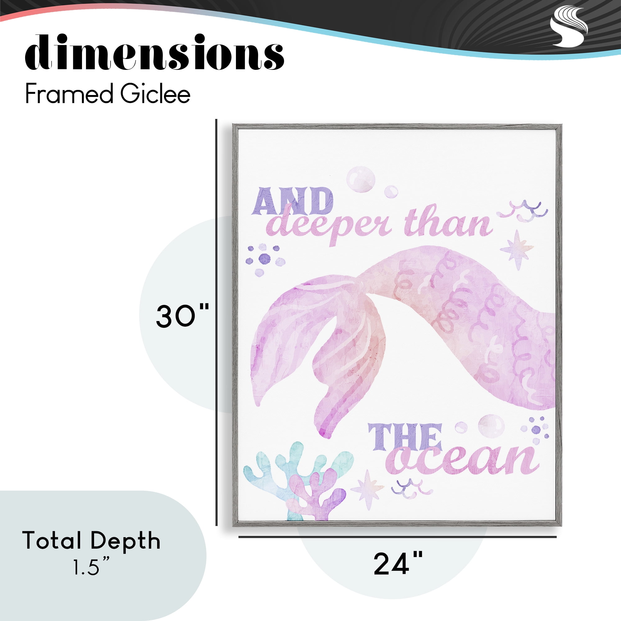 Deeper Than The Ocean Gray Framed Giclee Art, design by Kim Allen