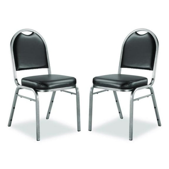 National Public Seating NPS9210SV2 9200 Series Premium Upholstered Stack Chair, Vinyl, Supports Up to 500 lbs, 19 in. Seat Height, Black Seat & Back, Silver Base - Pack of 2