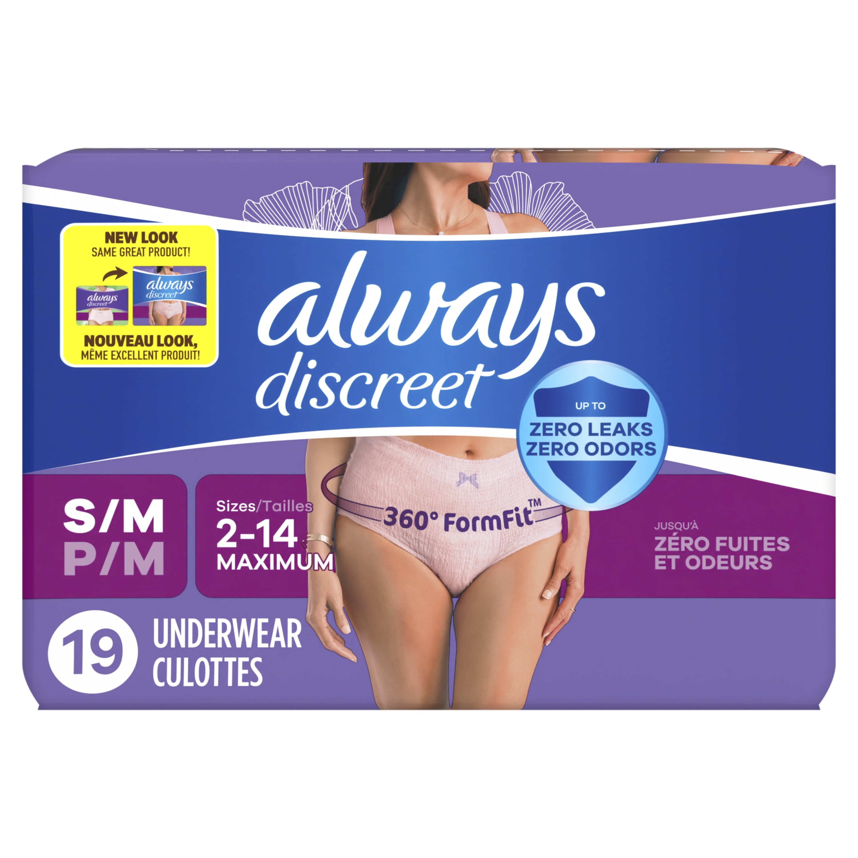 Always Discreet Adult Incontinence Underwear for Women, Size S/M, 32 CT 