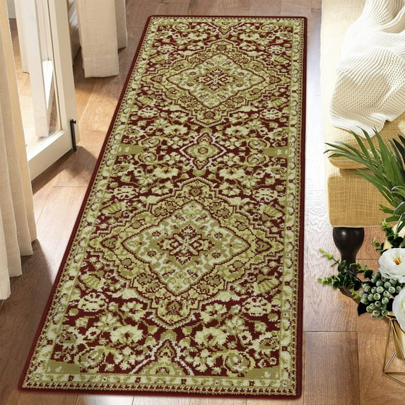 Yiwa Vintage Area Rug 2 x 8 Low Pile Persian Style Red Runner Rug for Hallway Kitchen, Non Slip