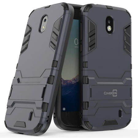 Silver Nokia Pouch - CoverON Nokia 1 Case, Shadow Armor Series Hybrid Kickstand Phone Cover
