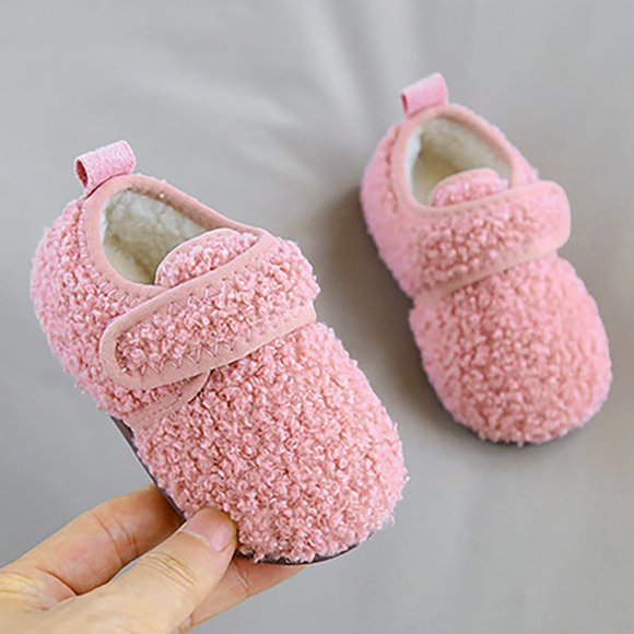 BYHONG Winter Solid Versatile Plush Children Home Shoes Baby Cotton Slippers Girl Infant Indoor Non Slip Plush Slippers Kids Slippers Indoor Girls Boys Slipper Pink 5.5(US Size)