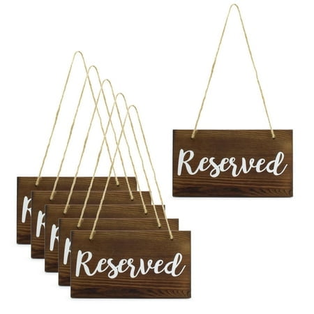 Darware Hanging Wooden Reserved Signs (6-Pack); Rustic Style Wood Signs for Weddings, Special Events, and Functions to Hang on Chairs, in Doorways