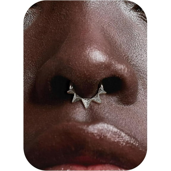 Spike 16G Septum Rings - 316L Stainless Steel Nose Rings Hoops for Women Men Helix Piercing Jewelry Tragus Daith Conch Cartilage Hoop Earring 14K Gold Plated/Silver 8 mm/10 mm