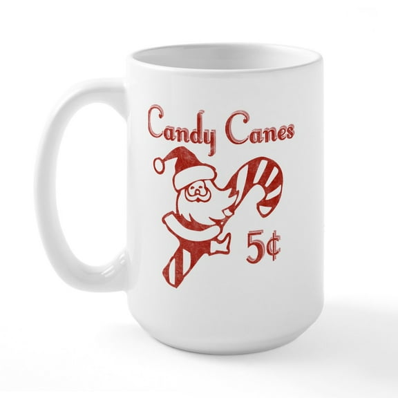 CafePress - Candy Cane Santa Large Mug - 15 oz Ceramic Large White Novelty Mug