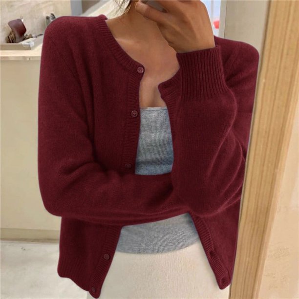 Cárdigan de punto de un solo pecho para mujer, jersey de manga larga, cuello redondo, cárdigans que combinan con todo, prendas de vestir, Color sólido, Coreano