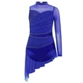 thumbnail image 2 of Doomiva Kids Girls Lyrical Dance Dress Asymmetric High-Low Mesh Skirted Leotard Rhinestone Figure Ice Skating Dress Royal Blue 12, 2 of 5