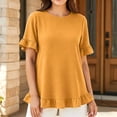 thumbnail image 2 of Thousandth Plus Size Blouse for Women Casual Textured Loose Fit Tunic Linghtweight Short Sleeve Tops Round Neck Double Ruffle Hem Summer Shirts for Everyday, 2 of 6