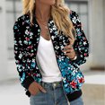 thumbnail image 6 of Womens Crop Bomber Jackets with Pockets Long Sleeve Casual Zip Up Jacket Outerwear No Hood Printed Fashion Coats (XL, Sky Blue), 6 of 7