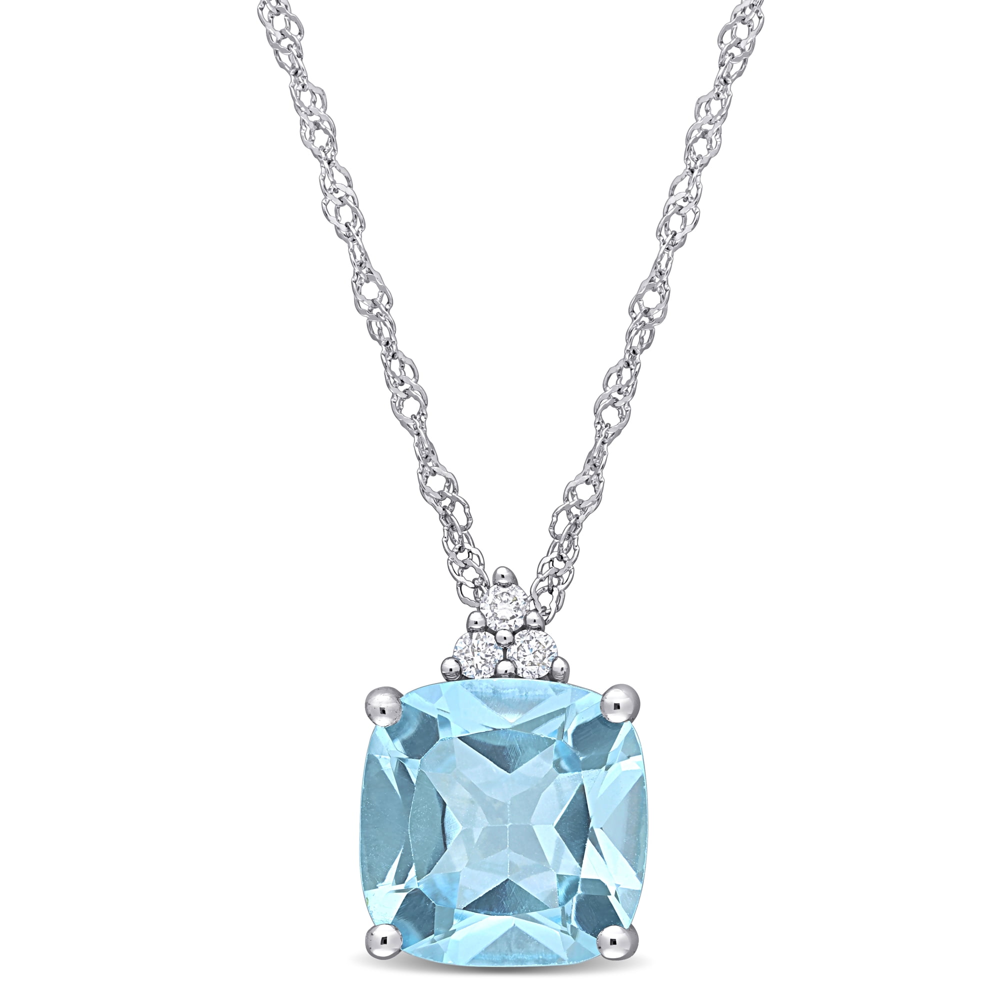 Everly Women's Sky Blue Topaz and Diamond Accent 10k White Gold Solitaire Pendant with Chain