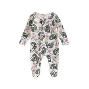 Ma&Baby Newborn Baby Boy Girl Bodysuit Zip Up Onesie Romper Jumpsuit Cow Print Baby Footies Clothes