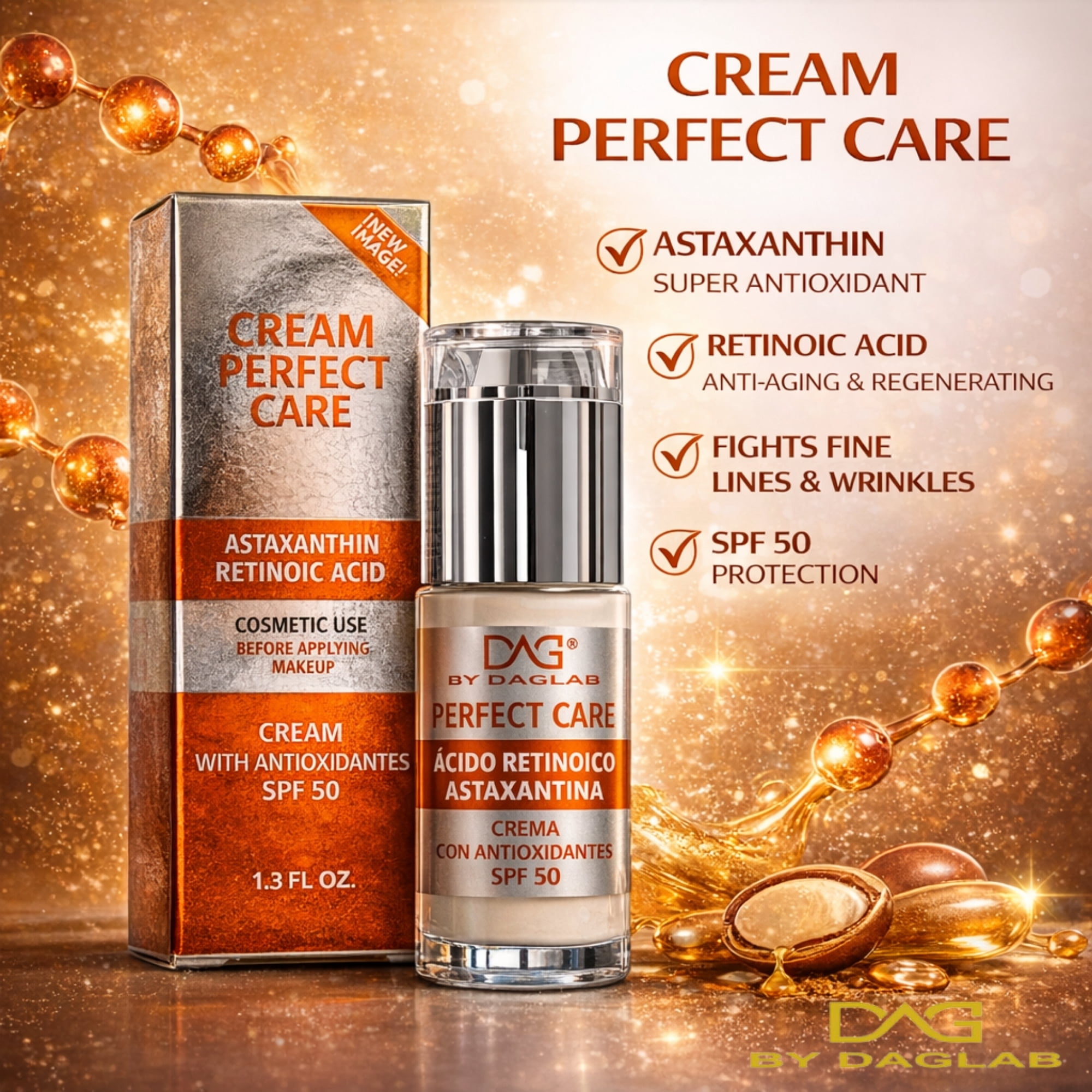 DAG by DAGLAB Perfect Care Face Cream with Astaxanthin, Lightweight Daily Moisturizer, Facial Cream for All Skin Types, 1.3 fl oz