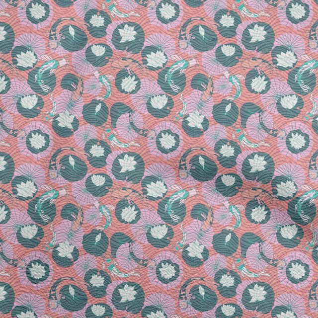 oneOone Cotton Cambric Peach Fabric Asian Japanese Koi Fish with Abstract Flower Sewing Craft Projects Fabric Prints by Yard 56 Inch Wide
