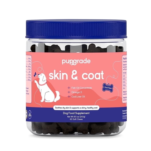 PupGrade Skin & Coat Soft Chews for Dogs, Omega-3 & Antioxidants, 60 Count