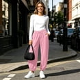 thumbnail image 5 of Pileajo Women's Casual Wide Leg Pants Drawstring High Waist Trousers Going out Jogger Pants with Side Pockets, 5 of 9