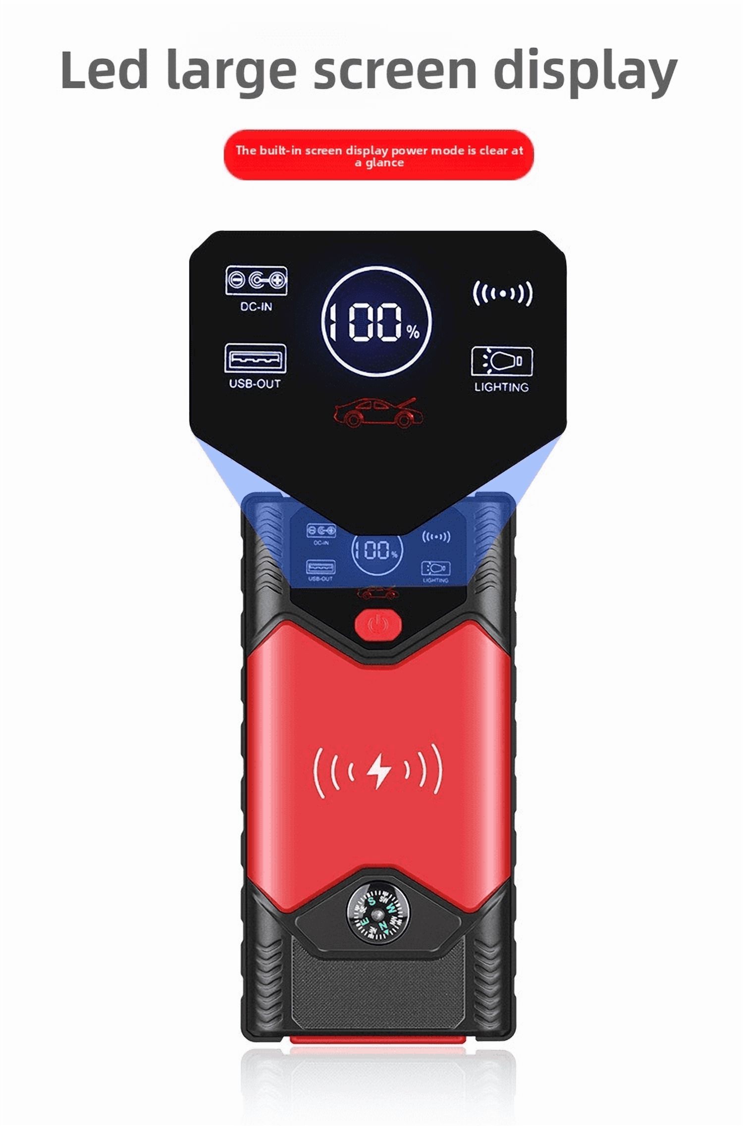 99800mAh Car Battery Charger Portable Jump Starter with Air Compressor for 12V Vehicles LED Flashlight Power Bank Wireless Charging