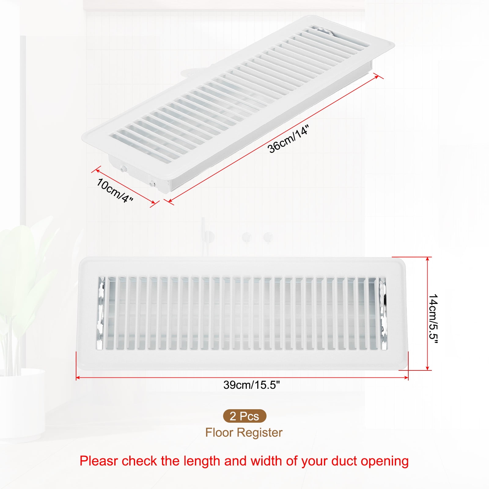 Uxcell 14 x 4 Inch Floor Register, 2pcs Heavy Duty Air Vent Cover Adjustable Floor Grates, White