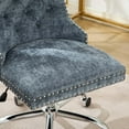 thumbnail image 4 of PAPROOS Vanity Chair, Swivel Home Office Chair, Ergonomic Home Desk Chair with Silver Metal Base, Adjustable Height, Chenille Upholstered Tufted Button Task Chair, Light Blue, 4 of 10