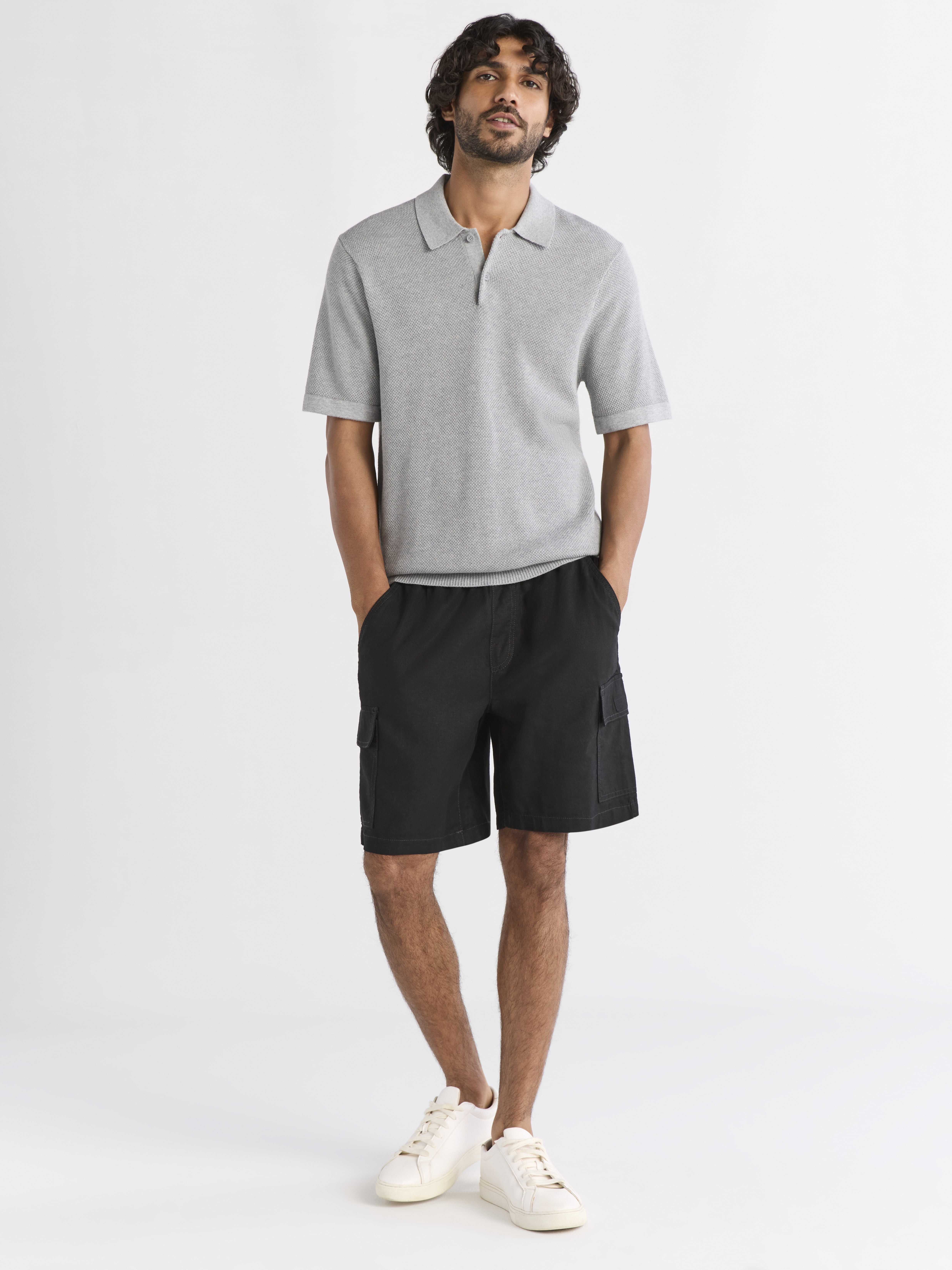 Free Assembly Men's Linen Blend Pull On Cargo Shorts, 8" Inseam, Sizes XS-3XL