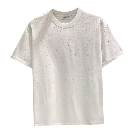 Bibifish Mens T-Shirts With Rhinestone Design Short Sleeve Crewneck Tshirts Loose Fit Trendy Street Style Mens Comfortable Tees