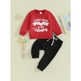 thumbnail image 2 of Suealasg Toddler Girls Valentine's Day Clothes 6M 1T 2T 3T Baby Long Sleeve Letter Print Sweatshirt Elastic Pants Sets 2 Piece Kids Girls Cute Spring Outfits, 2 of 9