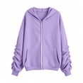 thumbnail image 4 of Shinyii Girls Zip Up Hoodie Solid Casual Cozy Hooded Sweatshirt Jacket, Purple, Sizes 4-15, 4 of 4