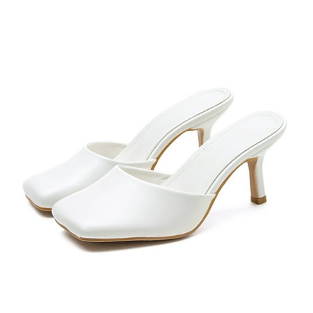 

IELGY stiletto mid-heel square toe British style toe cap half-drag large size