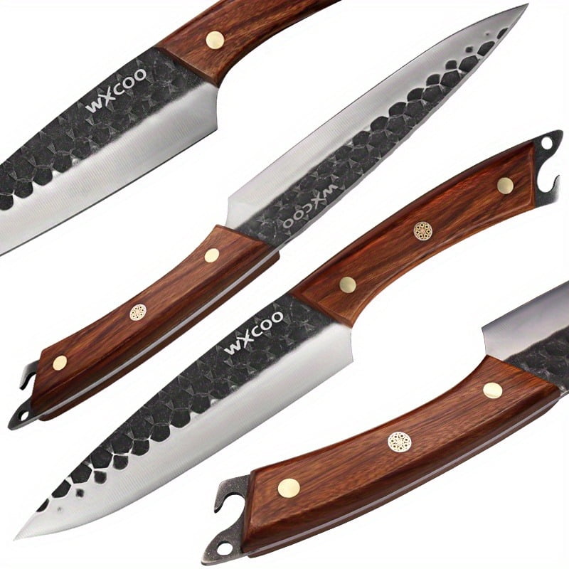 1-3PCS High Carbon Steel Boning Knife with Knife Sheath Sharp Kitchen Chef Knife Multipurpose Utility Knife for Cooking Fruit Vegetable Fish Meat Hand Forged Handmade Wood Handle Barbecue Cleaver