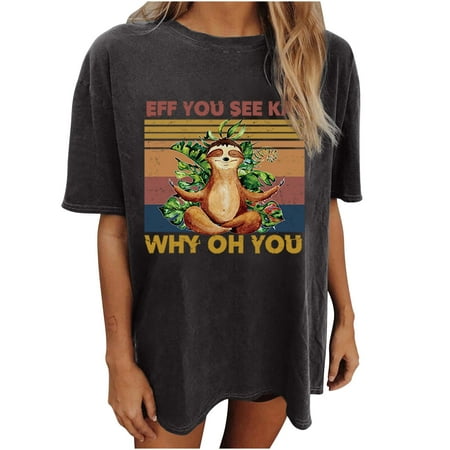 

YFPWM Cute Tops for Women Trendy Going Out Business Office Top Plus Size Corset Top Business Causal Tops Summer Chiffon Blouse Vintage Drop Sleeve Humorous Letter Print Short Sleeve Tops