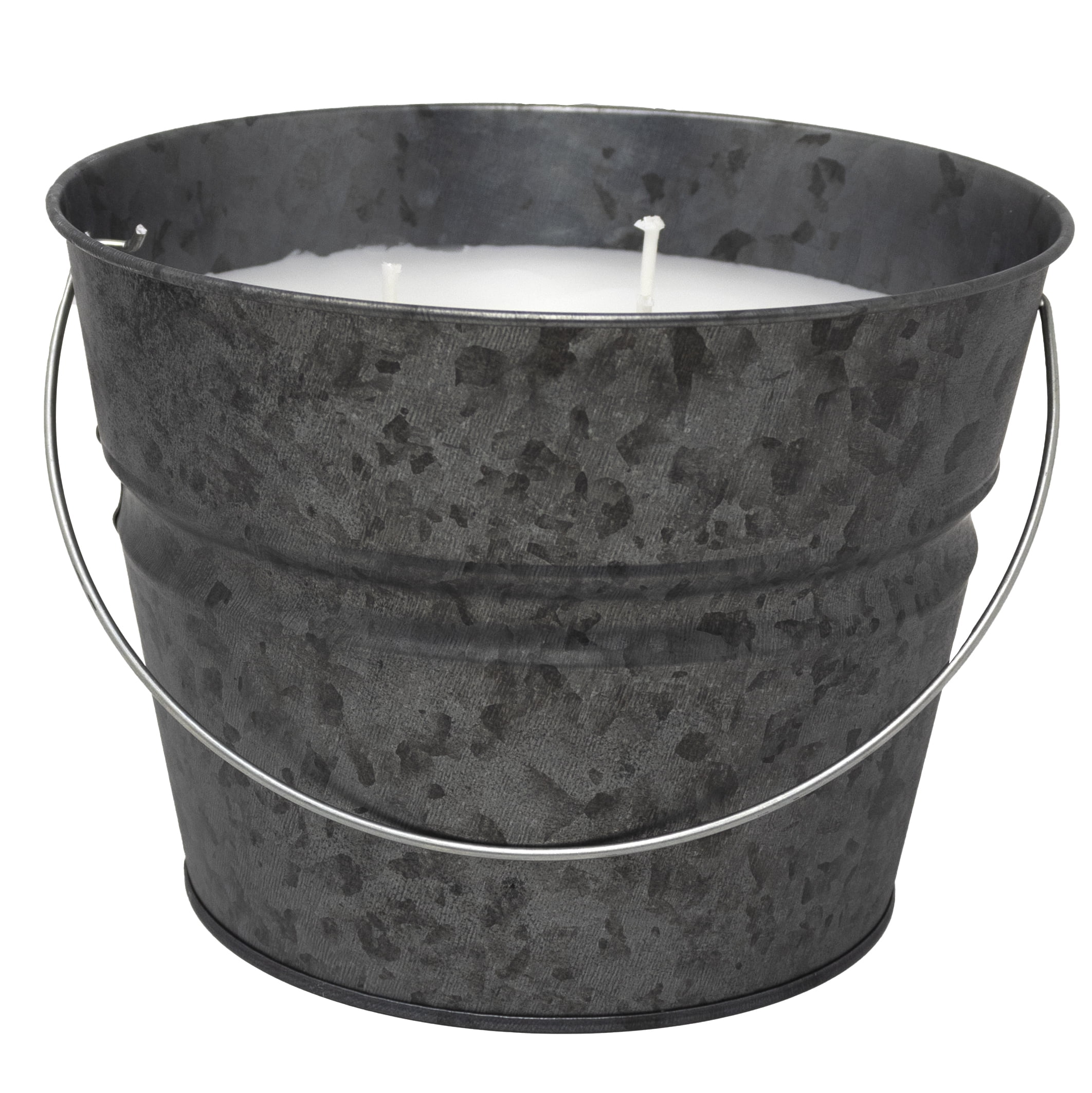 Mainstays Outside Citronella 30oz Metal Bucket 3-Wick Candle, Galvanized Gray (2 Pack)