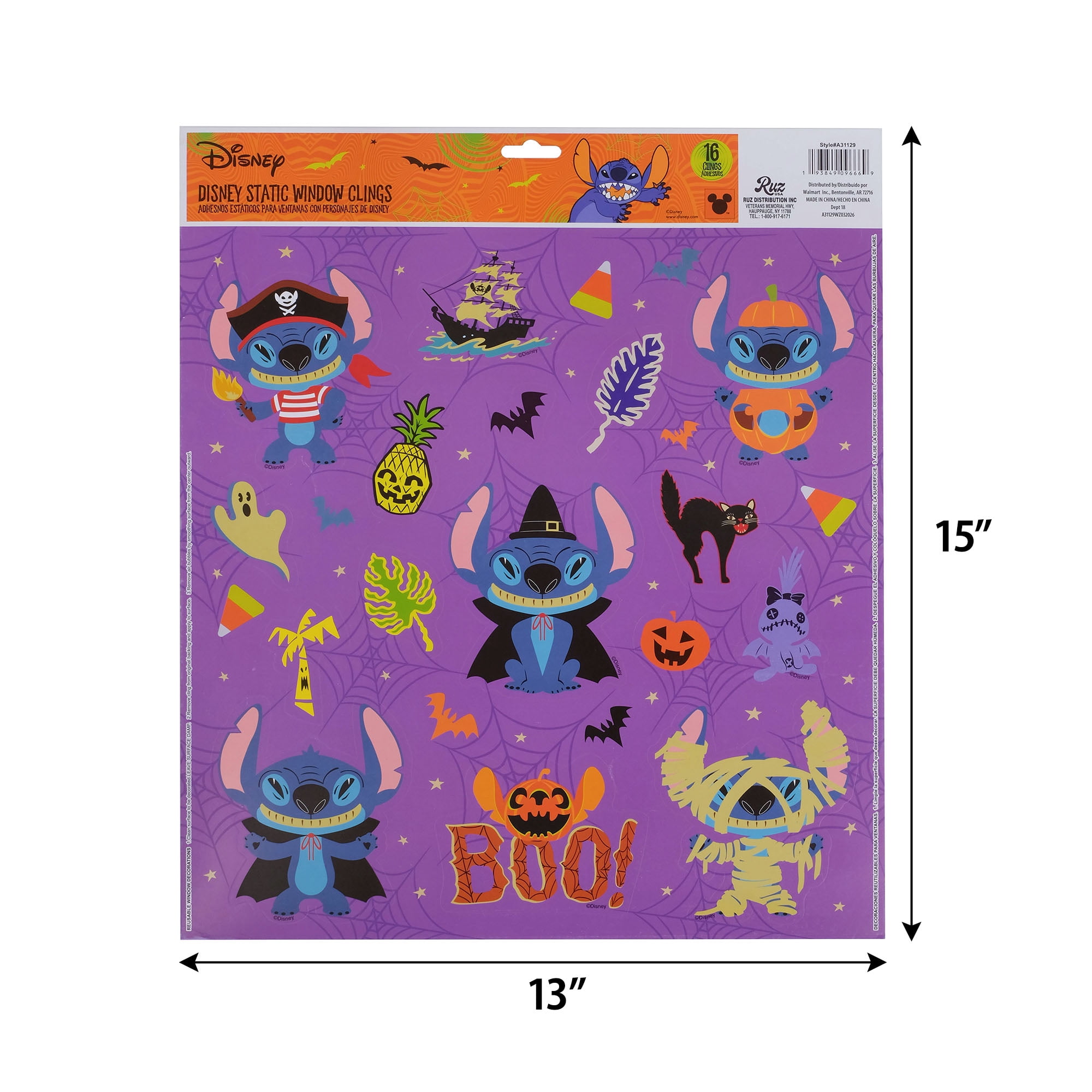 Disney Stitch Halloween Static Window Clings, 16 Count