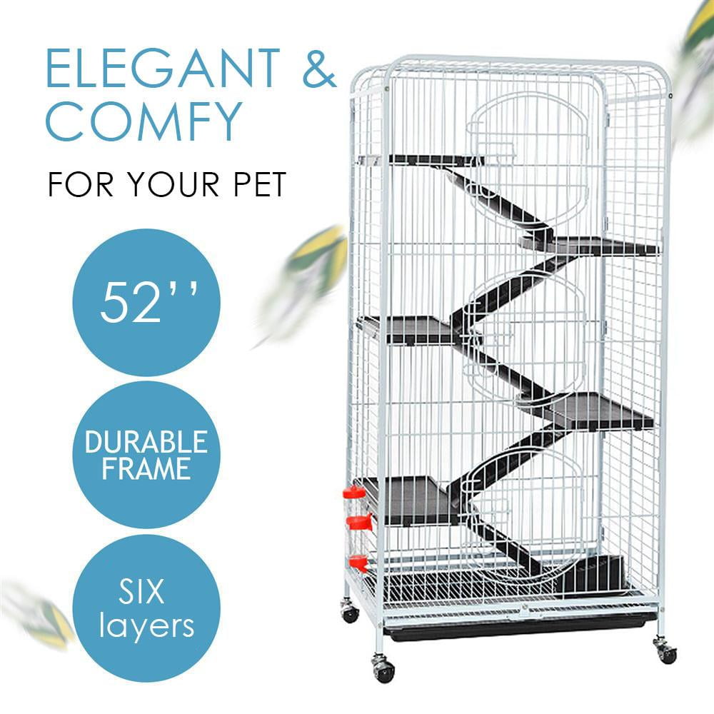 Alden Design Large 6 Level Rolling Pet Cage with 3 Doors, Pet Bowl, and Water Bottle for Small Animals, White