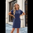 thumbnail image 4 of Vestido Camisero de Verano para Mujer, Informal, con Mangas , Cuello Redondo, Holgado, Minivestido Azul Marino XL, 4 of 10