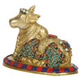 thumbnail image 3 of Brass World Shiv Ji Parvati Vehicle Nandi Bull Statue Brass with Color Stone Handwork Idol Shiva Devotee Seated Sculpture Showpiece Decorative Home Decor Office Temple 5.5 Inches, 3 of 5