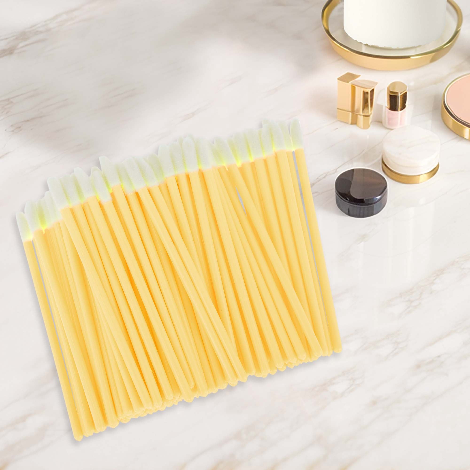 Unique Bargains 100 Pcs Disposable Barreled Solid Rod Lip Brush for Vacation Yellow