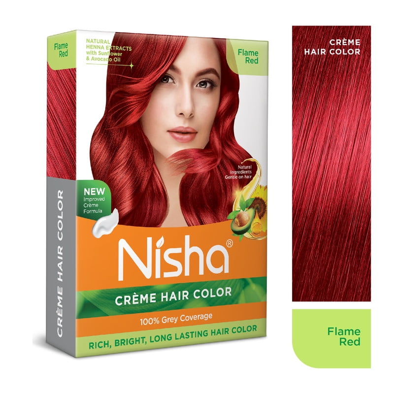 (3 pack) Nisha Creme Hair Color | Permanent Long Lasting Red Hair Dye Colour Kit | Flame Red | Mini Box 50gm / 1.69 Oz