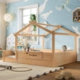 thumbnail image 3 of Jopath Queen Size Floor Bed with Guardrails and Roof, Kids House Floor Bed with a Small Built-in Tray for Boys Girls Natural, 3 of 9